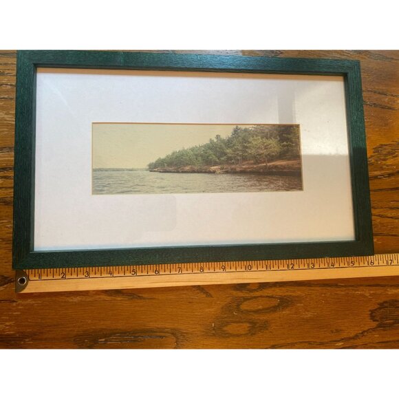 Vintage Framed Castle Rock Lake Wisconsin Photograph Glass Pane Green Wood Frame - Picture 4 of 4